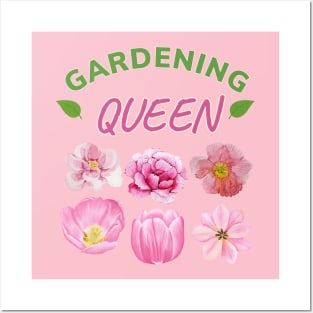 Gardening Queen: Pink Blooms, Poppies, Rose flora; gardening mom, woman Posters and Art